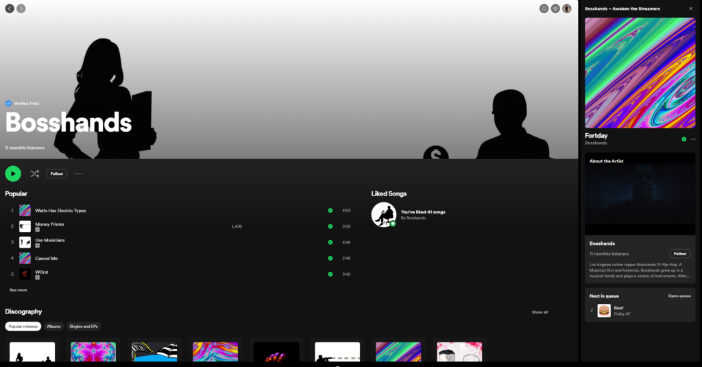 A photo of the artist Bosshands spotify page